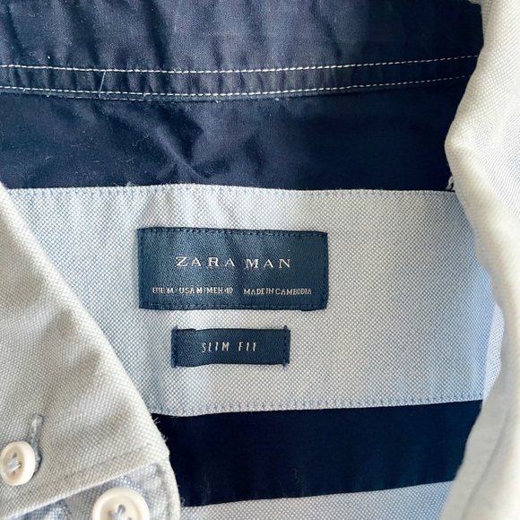 Zara Man Blue Slim Fit Button Up Shirt Size M - Picture 4 of 4
